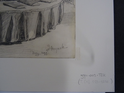 1974-0113-TEK b.jpg; 1974-0113-TEK; Opening van de eerste vredesconferentie in Het Huis Ten Bosch in 1899.; tekeningen